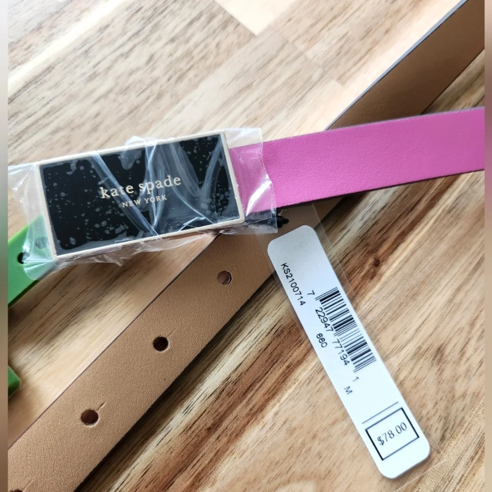 🩷 NWT! - Kate Spade Pink Genuine Leather Belt With Black Buckle -  Size Medium - Picture 6 of 6